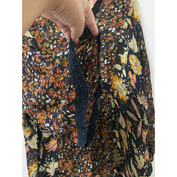 ulla popken black floral bohemian crochet kaftan top size L - Picture 4 of 7